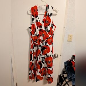 BNWOT Red Poppy Print Midi Dress - Size 14